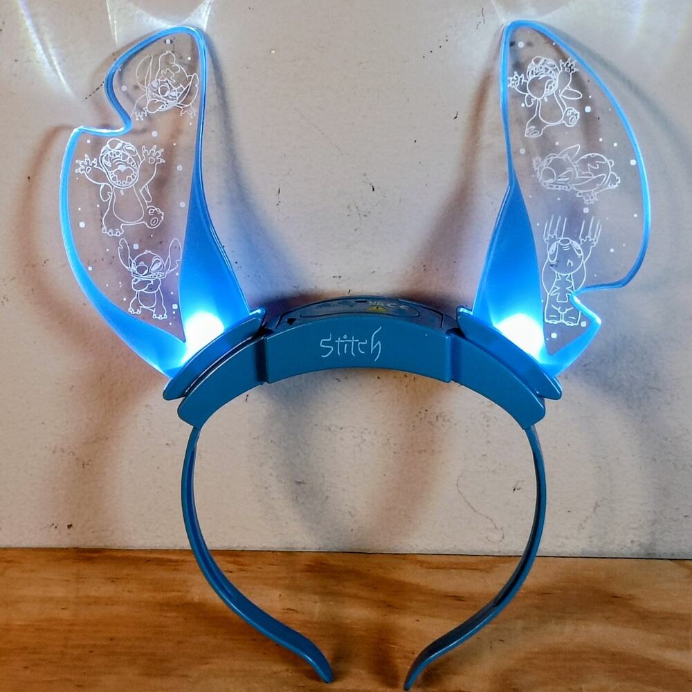 Lilo & Stitch Light Up Ears Headband Blue Clear Acrylic LED Glowing Disney